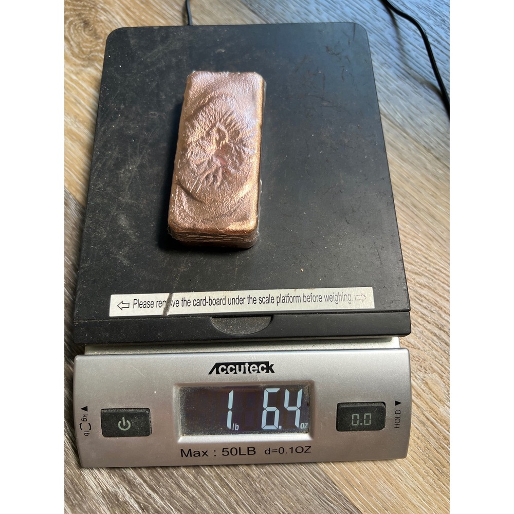 Copper Bullion Bar 1lb 6.4oz Copper Hand Poured Textured Ingot